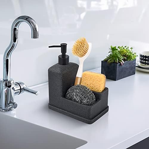 Dish Soap Dispenser with Sponge Holder, 3-in-1, Black