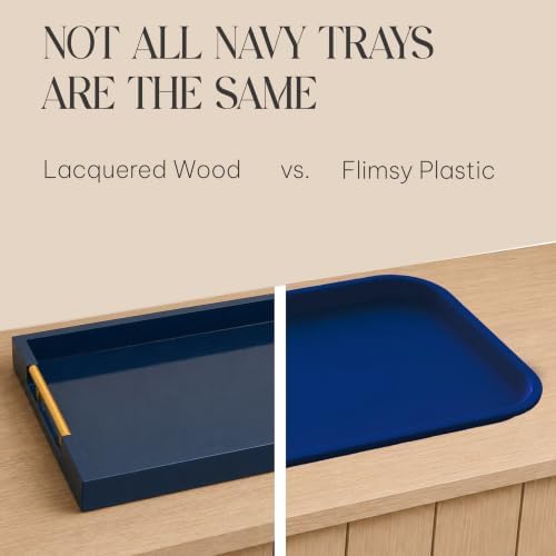 Wood Serving Tray with Gold Handles, 16x12, Navy Blue by Death Decor