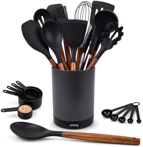 SMIRLY 22-Piece Silicone Kitchen Utensils Set, Black