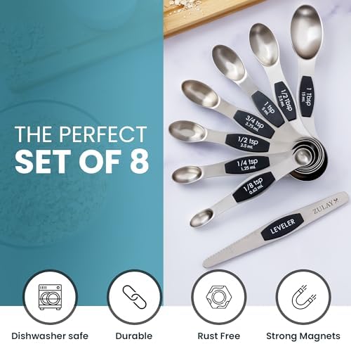 Zulay Stainless Steel Measuring Spoon Set - Stackable Magnetic Spoon