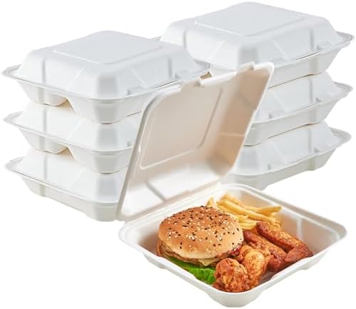 ECOLipak 50 Pack Compostable Clamshell Take Out Food Containers