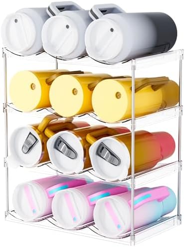 Stackable Water Bottle Organizer for Cabinet,4 Tier Water Bottle