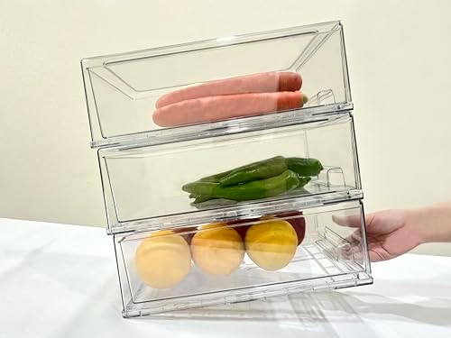 Stackable storage drawers, clear pull-out organizer with handles and