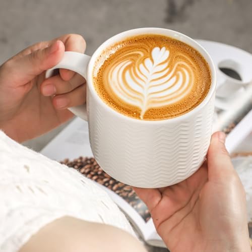 HASENSE Coffee Mugs with Metal Stand,15 oz Ceramic Stackable Mug Set