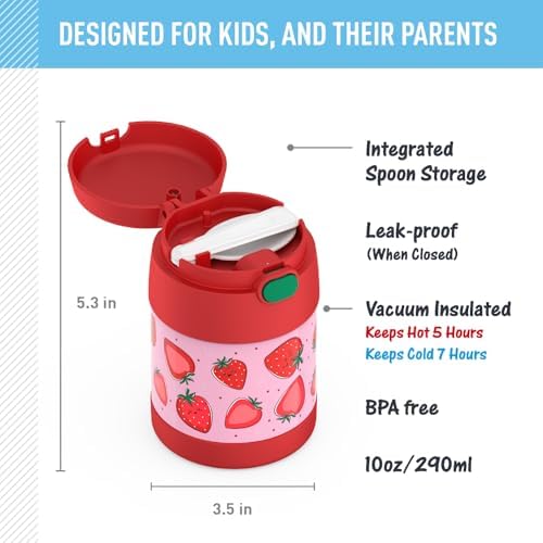 THERMOS FUNTAINER Kids Food Jar with Spoon, 10oz, Strawberry Smiles