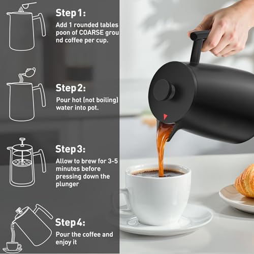 Secura 50oz French Press, 304 Stainless Steel