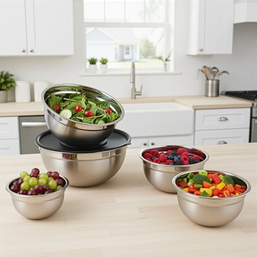 Set of 5 Mixing Bowls with Airtight Lids, Black