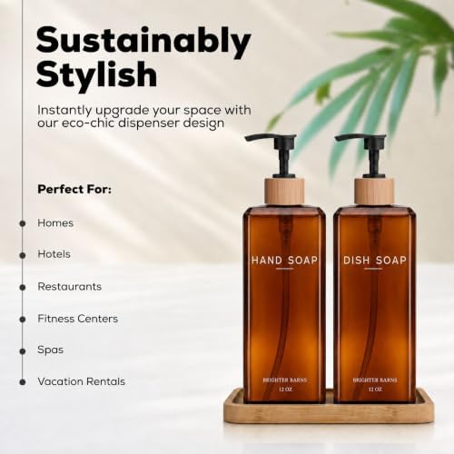 Amber Glass Hand and Dish Soap Dispenser Set by Brighter Barns - 12oz