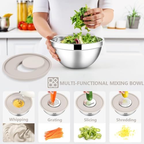 Mixing Bowls with Lids Set, 6 Sizes Mixing Bowl Set with 3 Grater