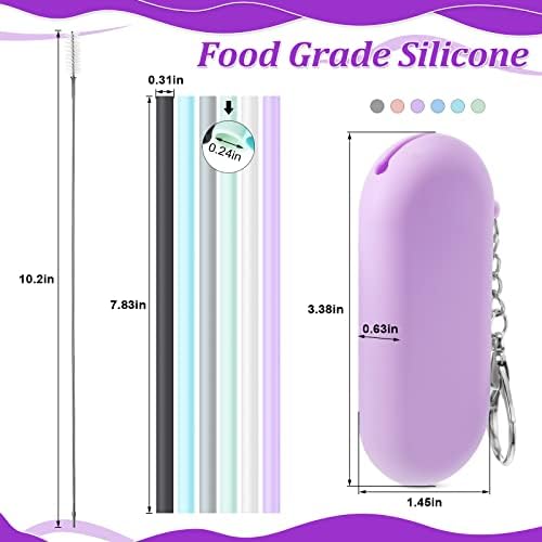 12 Set Reusable Collapsible Straws with Case Silicone Travel Foldable