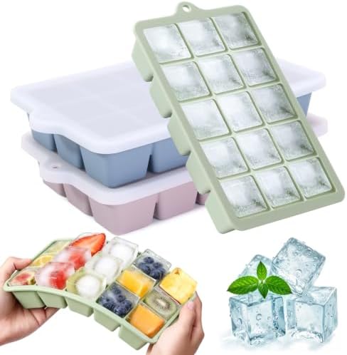 Silicone Ice Cube Tray 3 Pack, BPA Free Ice Trays for Freezer