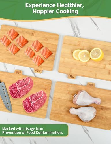 Bamboo Cutting Board Set with Meatal Stand, Lexda 4PCS Eco-Friendly
