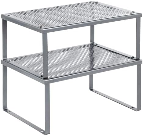 SONGMICS Set of 2 Metal Spice Racks, Stackable Expandable Shelf Risers