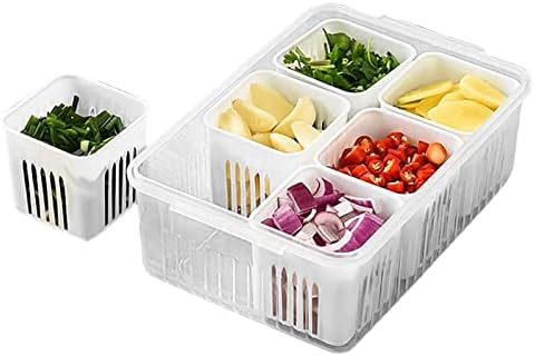 6-in-1 Kitchen Scallion Storage Box, 6 Grids Draining Crisper Portable