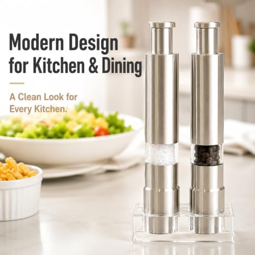 Salt & Pepper Grinder Set, 2 Refillable Stainless Steel Mills