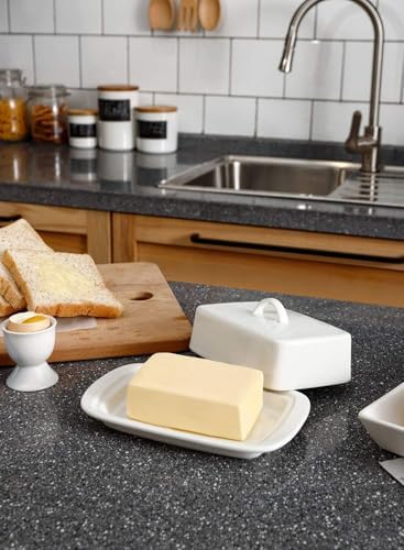 Sweese Large Butter Dish with Lid for Countertop, Porcelain 8oz Butter
