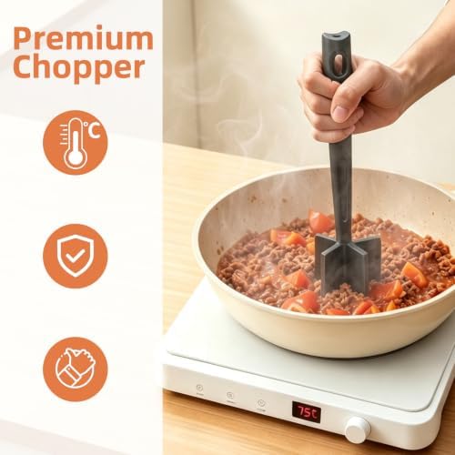 2-Piece Meat Chopper and Silicone Spatula Set, Hamburger Masher,Black