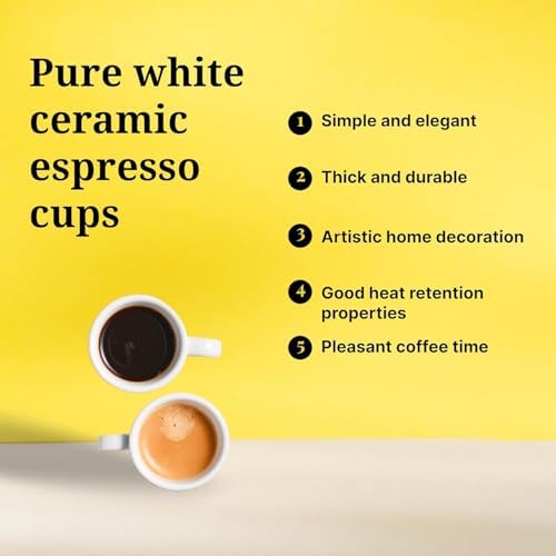 2.5 oz / 75 ml Pure White Ceramic Espresso Cups, Set of 2, Demitasse