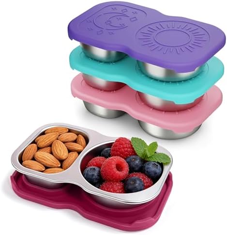 QCQHDU Reusable 2-Compartment Stainless Steel Snack Containers, 4 Pack