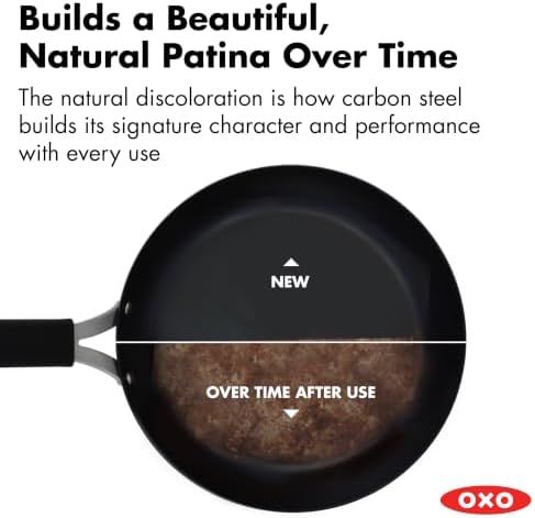 OXO Obsidian 10” Carbon Steel Frying Pan, Pre-Seasoned Skillet with