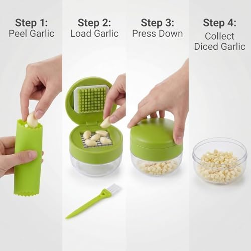 2 Sets 3-in-1 Mini Garlic Press Set, Silicone Peeler