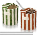 2 Pack Ceramic Coffee Mug with Sip Hole, Simple, Green, Brown