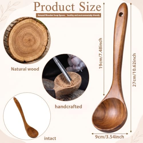 2 Pcs Acacia Soup Ladle with Long Handle, 10.6" Natural Wooden Serving