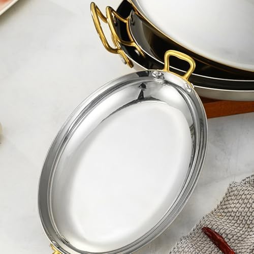 Oval Spanish Paella Pan Stainless Steel Frying Pan with Dual Handle