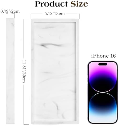 Luxspire 2 Pack Silicone Bathroom Tray, 11.8", Marble White