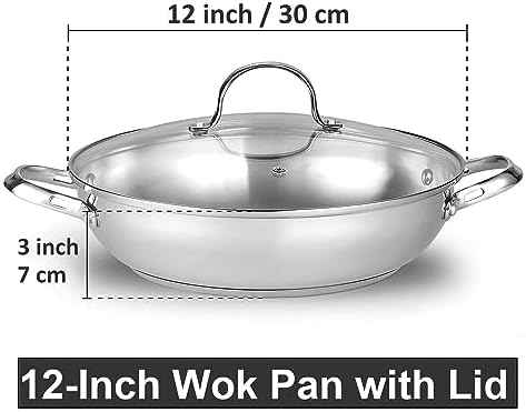 Cooks Standard Wok Stir Fry Pan with Glass Lid, Classic Stainless Steel 12-Inch/30cm Everyday Chef's Pan, Silver