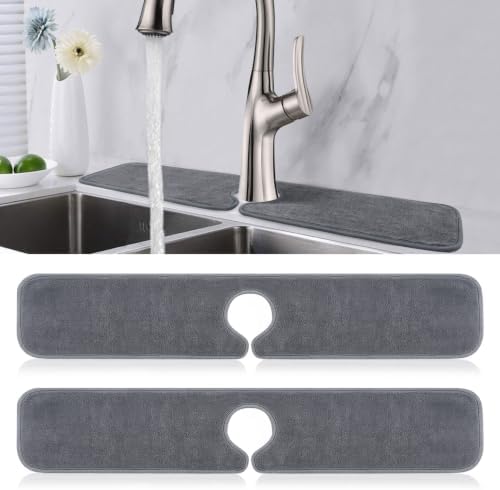 PoYang 2 Pack Faucet Mat for Kitchen Sink Splash Guard, Long 24x5 Inch