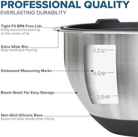 Viking Mixing Bowls Set, 10 Piece Stainless Steel Kitchen Cookware, Non-Slip Silicone Base, Includes Tight Fit Lids, Dishwasher Safe, Black