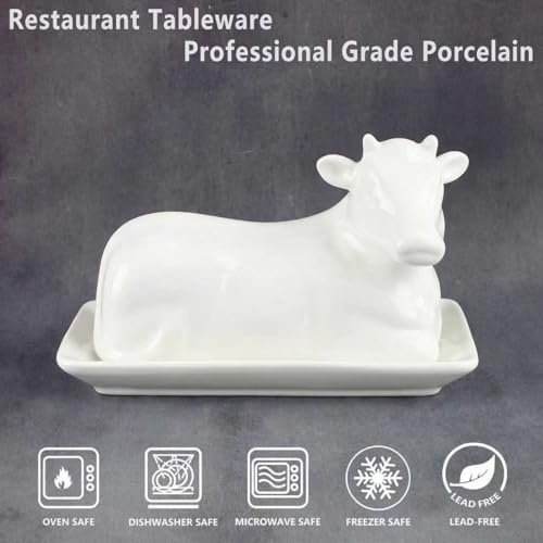 Porcelain Butter Dish with Lid, Butter Holder, Cow Figurine Shape