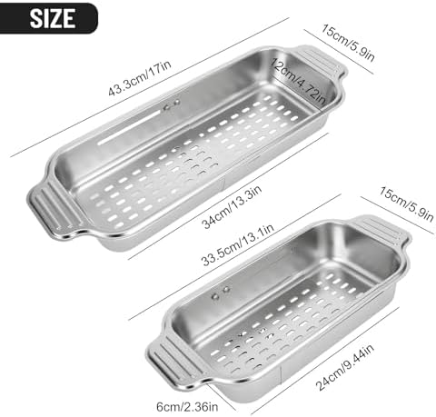Retractable Stainless Steel Sink Basket, Expandable Over The Sink