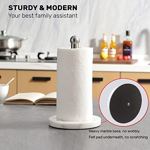 Paper Towel Holder with Marble Base, Brushed Nickel