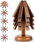 Wooden Trivets for Hot Dishes, Tree Shape Trivet Set, 4 Walnut Wood +