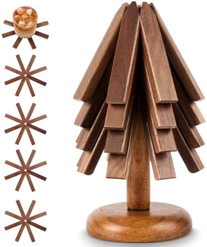 Wooden Trivets for Hot Dishes, Tree Shape Trivet Set, 4 Walnut Wood +