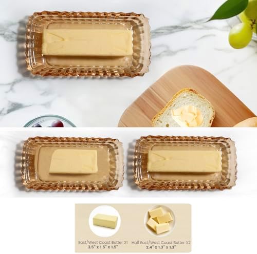 Vintage Covered Glass Butter Dish with Lid-Retro Amber Butter Holder