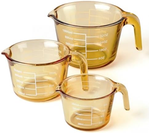Domensi 3 Pack Glass Measuring Cups 1, 2 & 4 Cup, Measuring Cups for