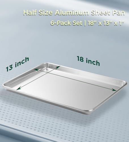CURTA 6 Pack Aluminum Sheet Pan, NSF Listed Half Size 18 x 13 inch