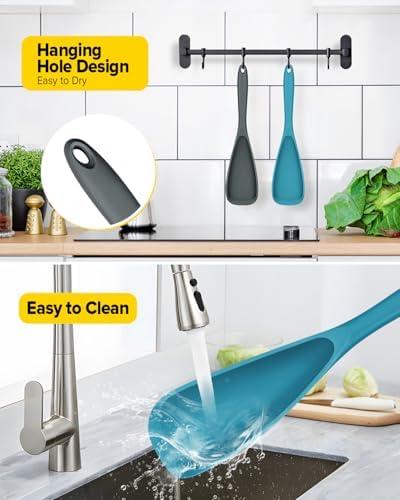 BUNDLEPRO Silicone Cooking Spoons for Nonstick Cookware, One-Piece