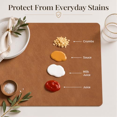Homaxy Vinyl Heat Resistant Placemats Set of 6, Reddish Brown