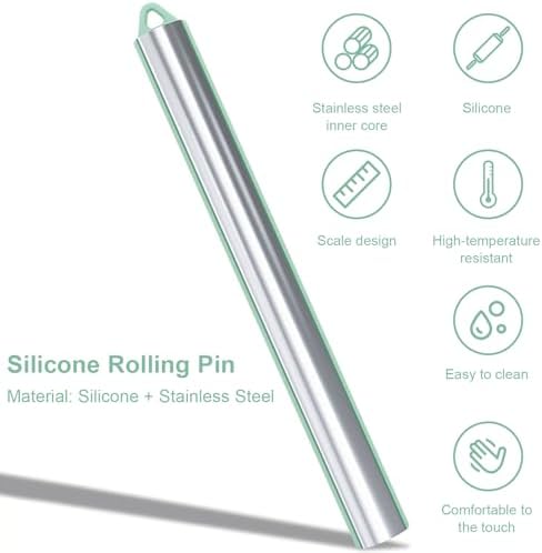 Silicone Rolling Pin, Non Stick Stainless Steel Inner Core Pasta