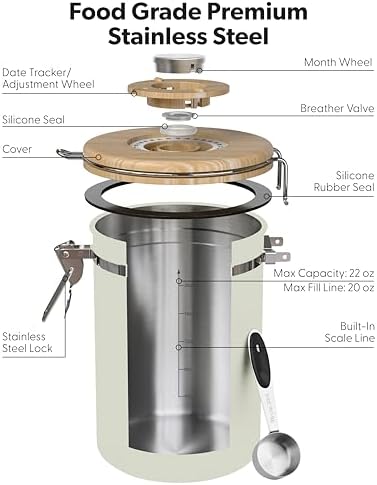 Veken Coffee Canister with Window, Airtight Stainless Steel Container