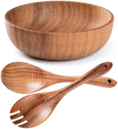 YXE Wooden Salad Bowl Set, 9.45 inch*2.75 inch Acacia Wood Large Salad