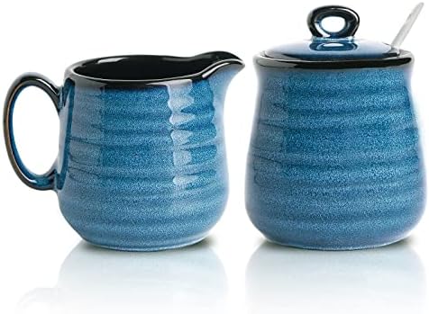 Hasense Porcelain Sugar and Creamer Set,11 Ounce Sugar Bowl with Lid
