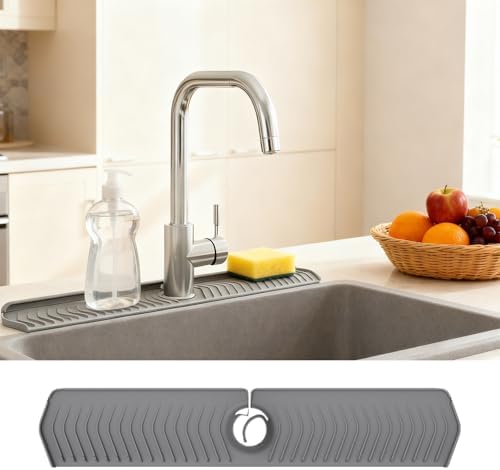30 Inch Silicone Kitchen Sink Faucet Mat, Adjustable Waterproof Splash