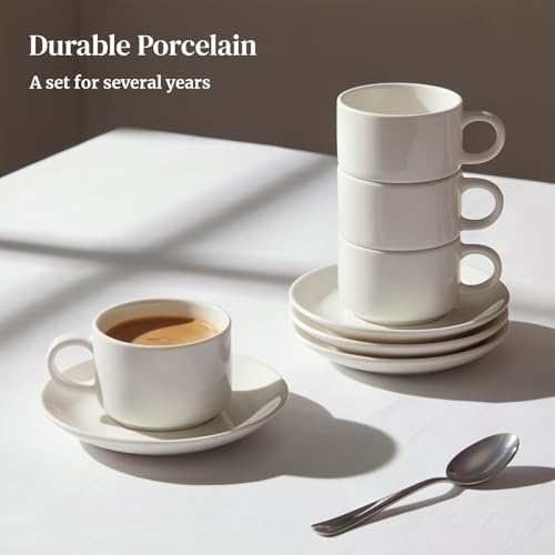 DOWAN 4 Ounce Stackable Espresso Cups, Porcelain Espresso Cups with