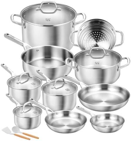 KOCH SYSTEME CS Stainless Steel Cookware Set 17 Piece, 5 Ply Base Cookware