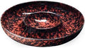Ceramic Chips and Dip Serving Tray - Large Divided Party Bowl Set for Salsa, Veggies, Fruit & Snacks - Modern Minimalist Appetizer Platter with Unique Kiln-Change Glaze (Red Speckled)
